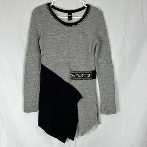 Gray Cotton Zarga Asemetrical Sweater with Beaded Details Women's S